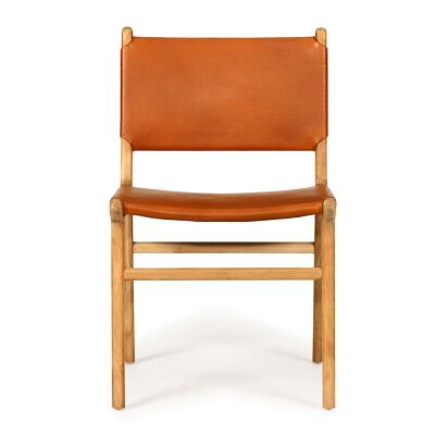 Bredbo Leather & Teak Timber Dining Chair, Tan / Natural