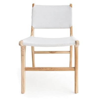 Bredbo Leather & Teak Timber Dining Chair, White / Natural