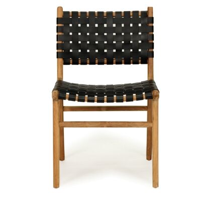 Bredbo Leather Straps & Teak Timber Dining Chair, Black / Natural