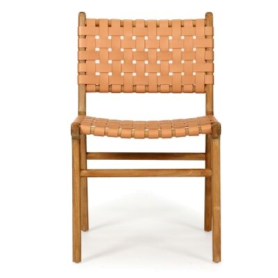 Bredbo Leather Straps & Teak Timber Dining Chair, Toffee / Natural