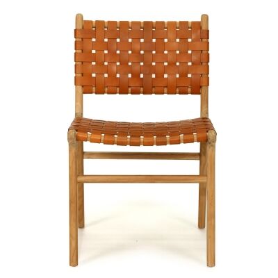 Bredbo Leather Straps & Teak Timber Dining Chair, Tan / Natural