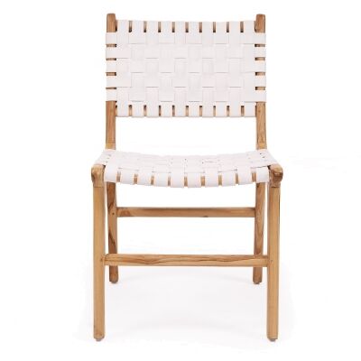 Bredbo Leather Straps & Teak Timber Dining Chair, White / Natural