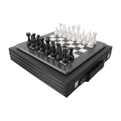 Archaia Marble Chess Set with Storage Case, 38cm, Black / White