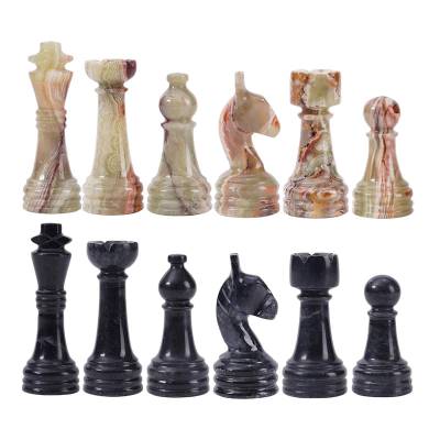 Archaia Marble Chess Piece Set, Black / Green