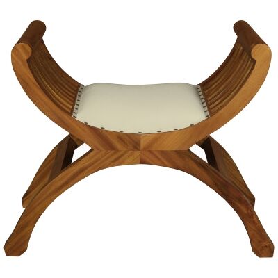 Liam Mahogany Timber Curved Stool with Cushioned Seat, Light Pecan