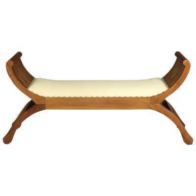 Quon Liam Mahogany Timber Curved Bench with Cushioned Seat, 130cm, Light Pecan