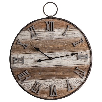Layla Rustic Timber & Metal Round Wall Clock, 60cm