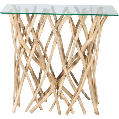 Semarang Glass & Teak Branch Console Table, 100cm