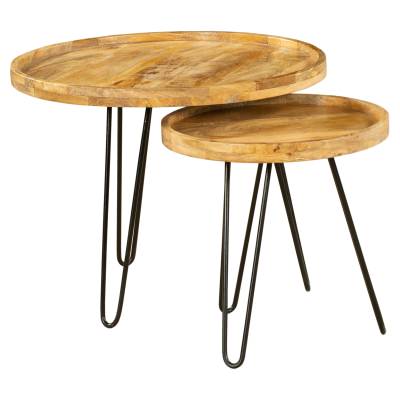 Purna 2 Piece Mango Wood & Iron Round Nesting Coffee Table Set