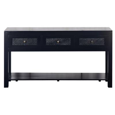 Byron Mango Wood & Rattan Console Table, 150cm, Black