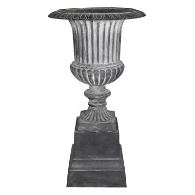 Venetian Cast Iron Fluted Garden Urn & Pedestal Set, Lead
