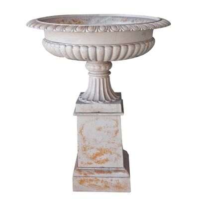 Toulouse Cast Iron Garden Urn & Pedestal Set, Antique White