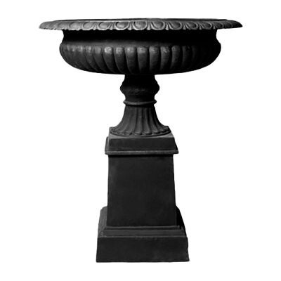 Toulouse Cast Iron Garden Urn & Pedestal Set, Black