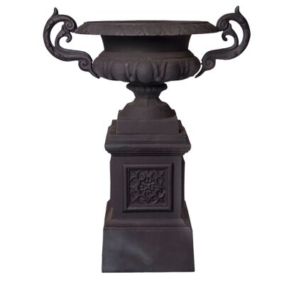 Campana Cast Iron Garden Urn & Pedestal Set, Large, Black