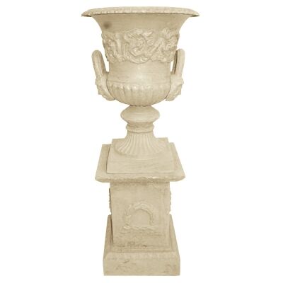 Dorchester Cast Iron Garden Urn & Pedestal Set, Small, Antique White