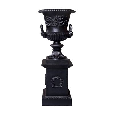 Dorchester Cast Iron Garden Urn & Pedestal Set, Small, Black