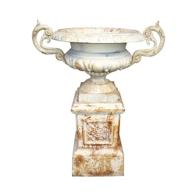 Campana Cast Iron Garden Urn & Pedestal Set, Small, Antique White