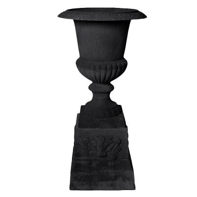 Romano Cast Iron Garden Urn & Pedestal Set, Black