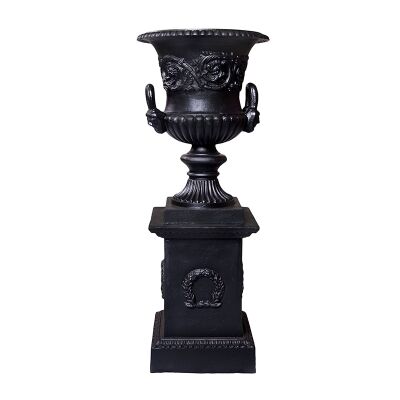 Dorchester Cast Iron Garden Urn & Pedestal Set, Medium, Black