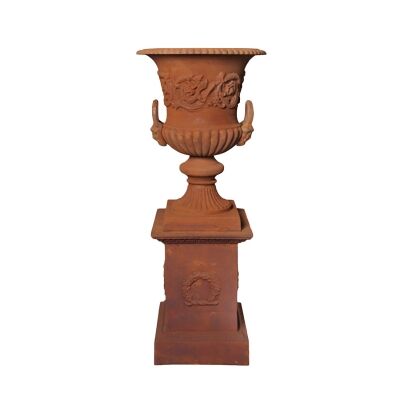 Dorchester Cast Iron Garden Urn & Pedestal Set, Medium, Rust