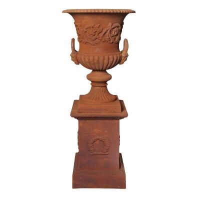 Dorchester Cast Iron Garden Urn & Pedestal Set, Large, Rust