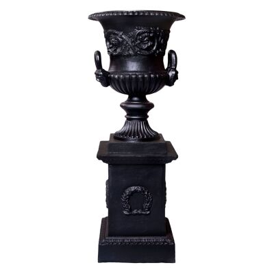 Dorchester Cast Iron Garden Urn & Pedestal Set, Large, Black