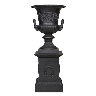 Dorchester Cast Iron Garden Urn & Pedestal Set, Extra Large, Black