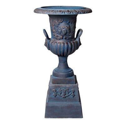 Milano Cast Iron Garden Urn & Pedestal Set, Blue / Bronze