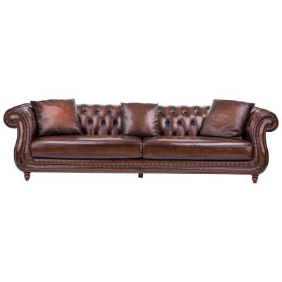 Brannock Full Top Grain Leather Chesterfield Sofa, 4 Seater, Vintage Brown