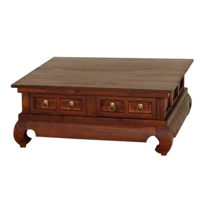 Quon Mei Mahogany Timber 4 Drawer Opium Coffee Table, 100cm, Mahogany