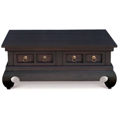Quon Mei Mahogany 4 Drawer Opium Coffee Table, 100cm, Chocolate
