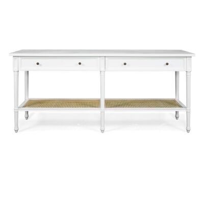 Saman Timber & Rattan Console Table, 185cm, White