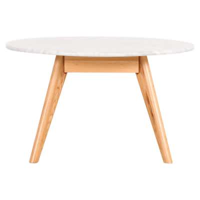 Oia Marble & Timber Round Coffee Table, 70cm, White / Oak