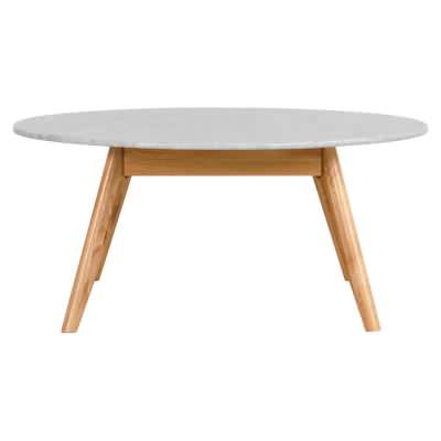 Oia Marble & Timber Round Coffee Table, 90cm, White / Oak