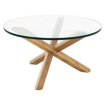 Twix Glass & Timber Round Coffee Table, 75cm, Oak