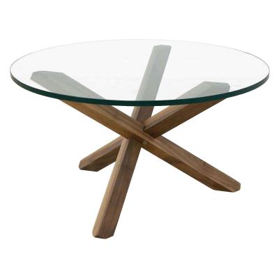 Twix Glass & Timber Round Coffee Table, 75cm, Walnut