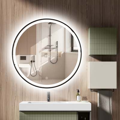 Coral Metal Frame Round Wall Mirror with LED Light, 60cm