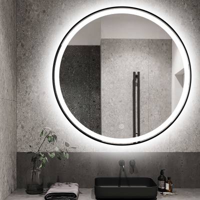 Coral Metal Frame Round Wall Mirror with LED Light, 80cm
