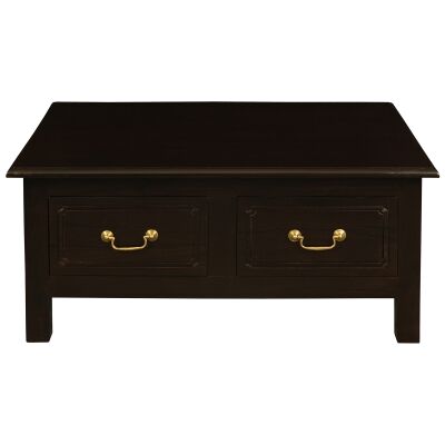 Malacca Mahogany Timber 4 Drawer Coffee Table, 90cm, Chocolate