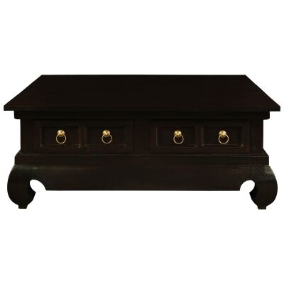 Quon Mei Mahogany 4 Drawer Opium Square Coffee Table, 100cm, Chocolate