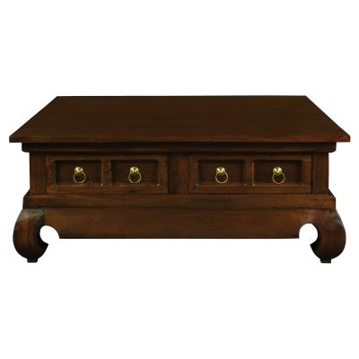 Quon Mei Mahogany Timber 4 Drawer Opium Square Coffee Table, 100cm, Mahogany