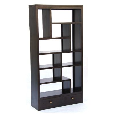 Pagama Solid Mahogany Timber Display Shelf / Room Divider with Drawers, Chocolate