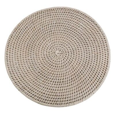 Coco Rattan Round Placemat, Small, White Wash
