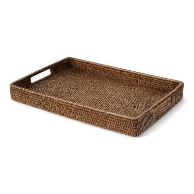 Coco Rattan Rectangular Tray, Tobacco