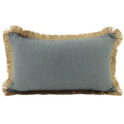 Farra Fringed Linen Lumbar Cushion, Dark Grey