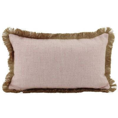 Farra Fringed Linen Lumbar Cushion, Pink
