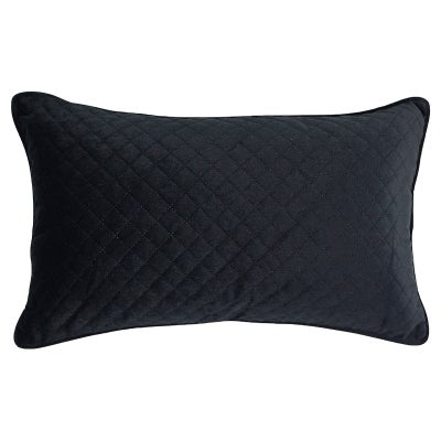 Adira Velvet Quilted Lumbar Cushion, Noir