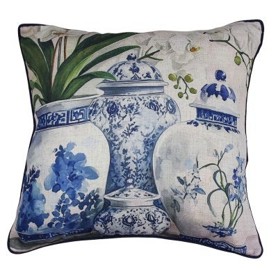 Porcelain Bloom Linen Scatter Cushion