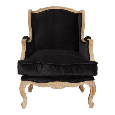 Louis XV Bergere Velvet Fabric Upholstered American Oak Timber Wingback Armchair