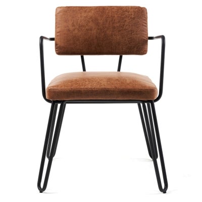 Chelsea PU Leather & Metal Carver Dining Chair, Cognac